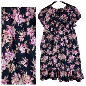 Vtg Hawaiian Flavor Mumu House Midi Dress Large 12 14 Tropical Black Pink